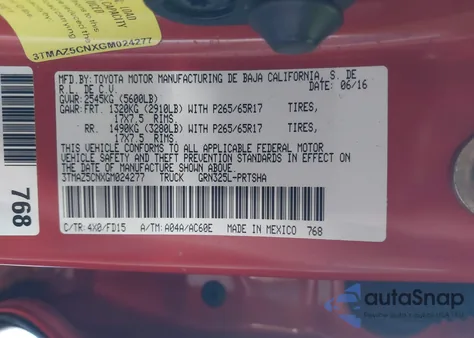 2016 Toyota Tacoma Trd Sport from USA, damaged, VIN 3TMAZ5CNXGM024277